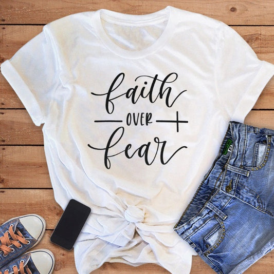 Faith Over Fear Religious Women's Short Sleeve Shirt